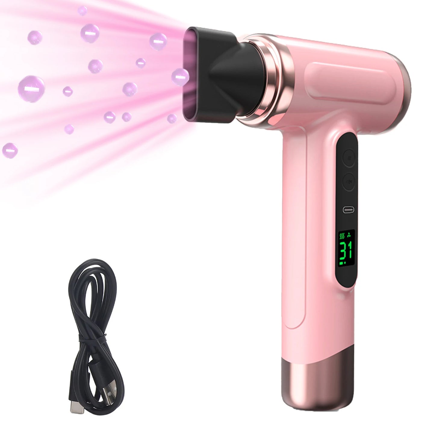 Portable Wireless Hair Dryer USB Charging Hair Dryer with Display Screen 3 Gears 3 Temp 15000mAh Battery Life for Travel Camping